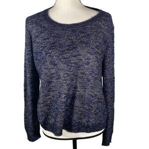 Eileen Fisher Womens Linen-Blend Sweater Blue/Black Size S light fuzzy textured